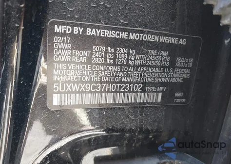 2017 BMW X3 xDrive28I из США, поврежденный, VIN 5UXWX9C37H0T23102